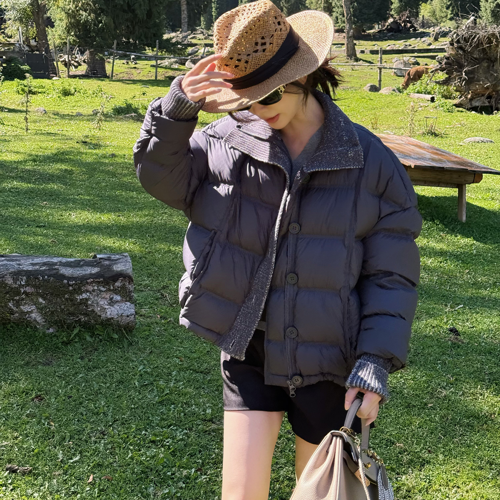 Nikoy冬季新款一手长95白鸭绒针织拼接羽绒服