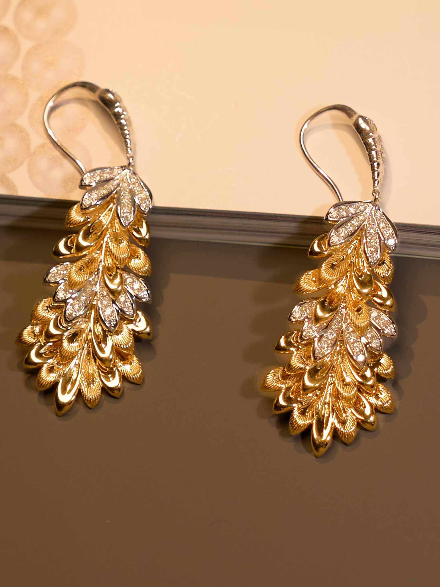 太府t&f珠宝 18k金凤凰钻石拉丝耳饰 流苏设计款麦穗耳吊耳坠高级