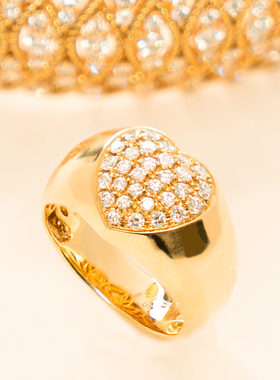 太府珠宝18K黄金镶嵌钻石心形戒指中性风金镏子戒子彩金首饰指环