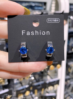 气质蓝色半圈小耳扣重工简约高级感c圈百搭洋气上档次耳圈大方