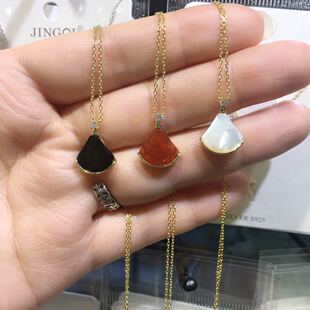 扇形小裙子项链s925通体纯银电镀18k金锁骨链女白色红色黑色工厂