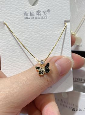 纯银黑白色锆石洋气风锁骨链