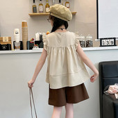 娃娃女童无袖 新款 时髦2026儿童小飞袖 洋气上衣夏季 大童薄女 衫 夏装