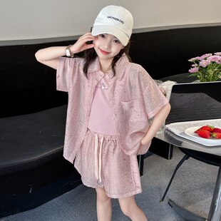 女童防晒三件套夏季2026新款儿童夏装洋气时髦短裤中大童女装套装