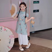 国风中式 两件套汉服唐装 小女孩儿童新款 女童旗袍套装 连衣裙新夏季
