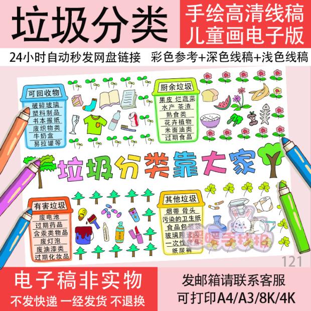 垃圾分类靠大家手抄报模板电子版儿童画保护环境小报121