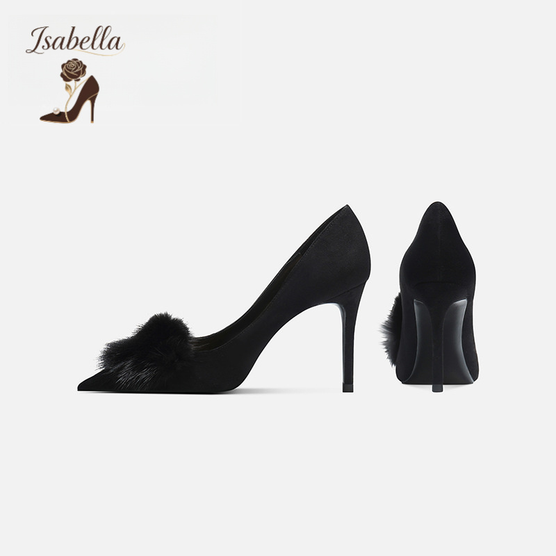 Isabella新款法式名媛毛毛高跟宴