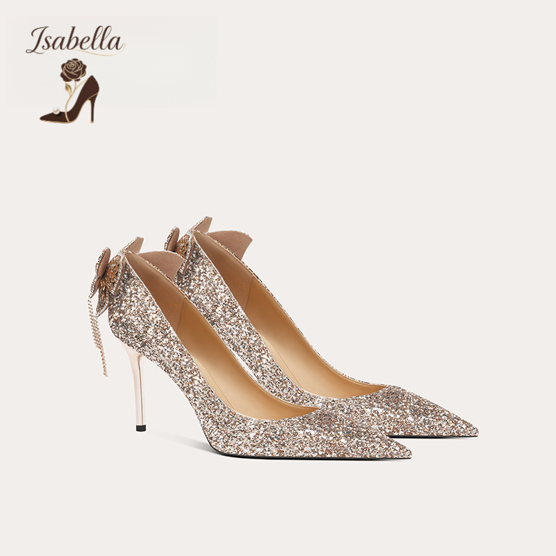 Isabella后蝴蝶结流苏水钻亮片高