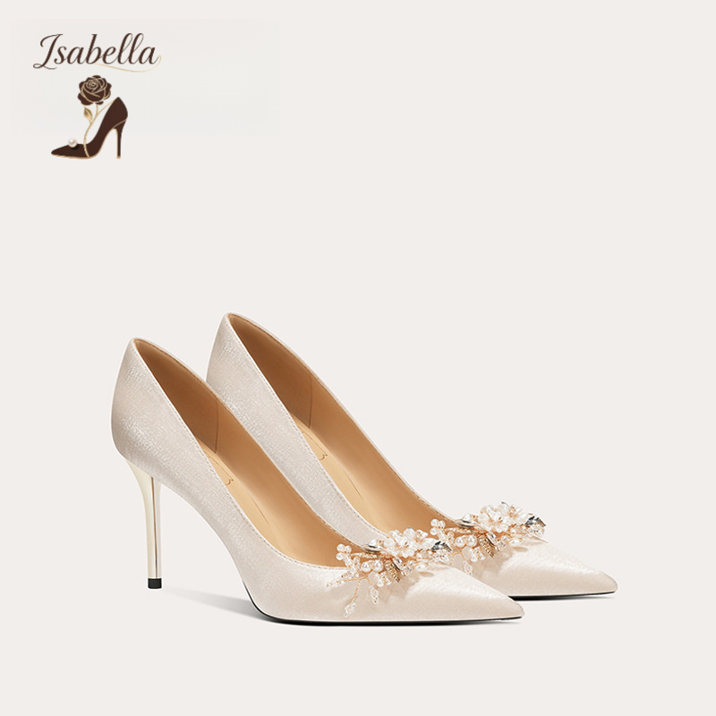 Isabella秀禾主婚鞋婚纱缎面结婚