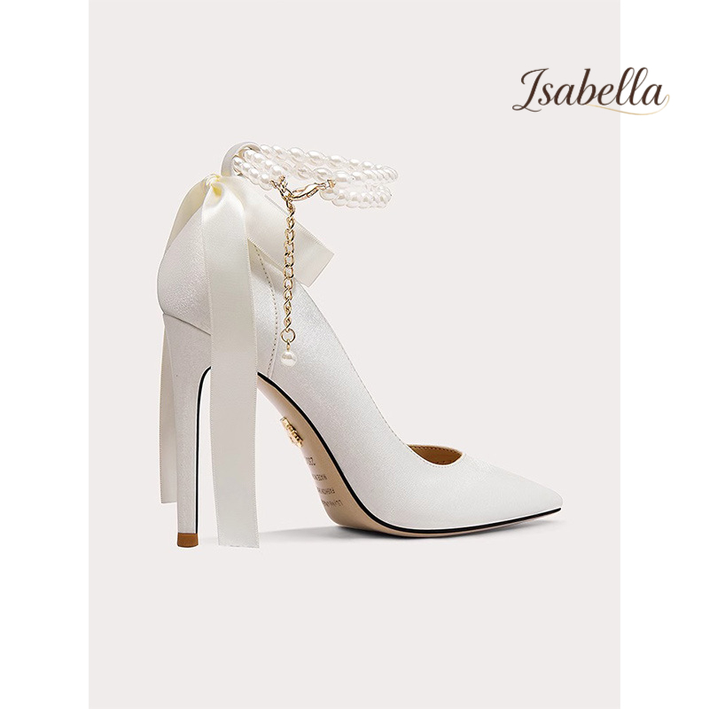 Isabella法式婚鞋白色一字带高跟