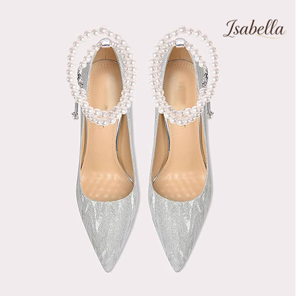 Isabella银色高跟鞋细跟水晶婚鞋