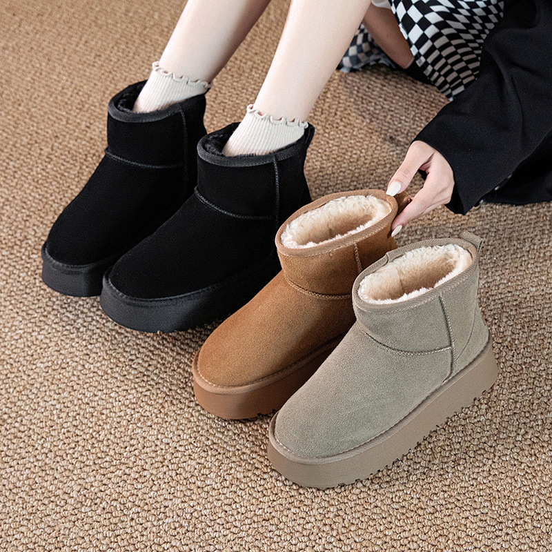 羊毛小个子雪地靴女内增高9cm皮毛一体厚底高跟小码棉鞋真皮加厚