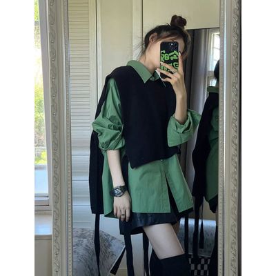 衫设计感别致针织坎肩马甲两件套