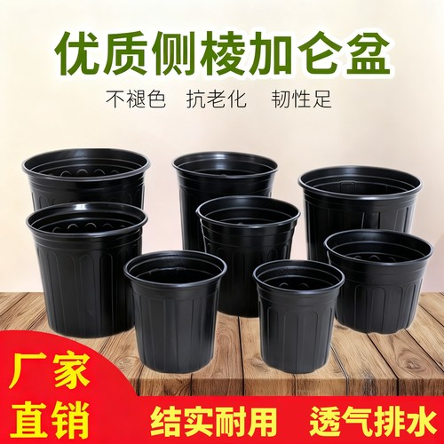 黑色加仑盆侧棱塑料花盆