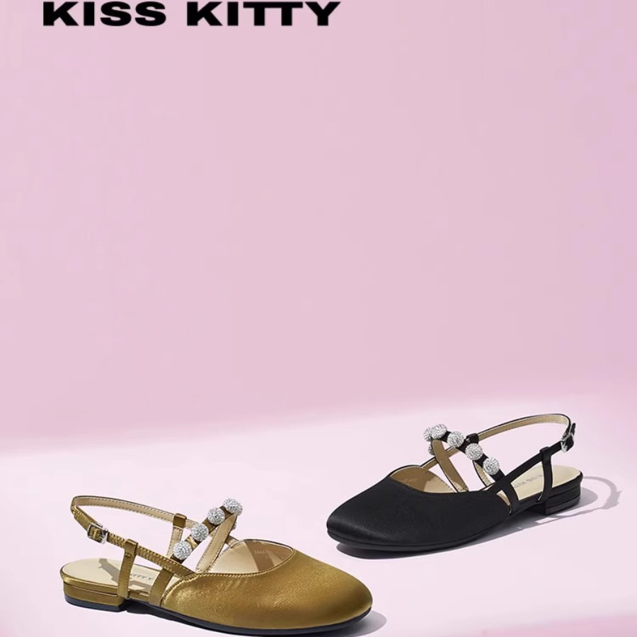 KISSKITTY夏季[水钻方头玛丽珍鞋]后空低跟包头凉鞋女SA65121-83