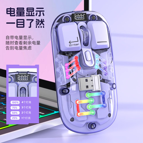 高颜值透明鼠标2.4G无线蓝牙磁吸上盖充电typc便携笔记本平板通用