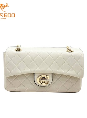 SEOSEOO九州袋鼠女包正品2025新款小众菱格真皮小方包单肩包74194