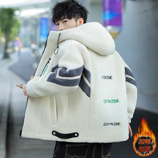 羊羔绒棉衣男秋冬款 连帽棉服外套男青少年加绒加厚颗粒绒保暖棉袄