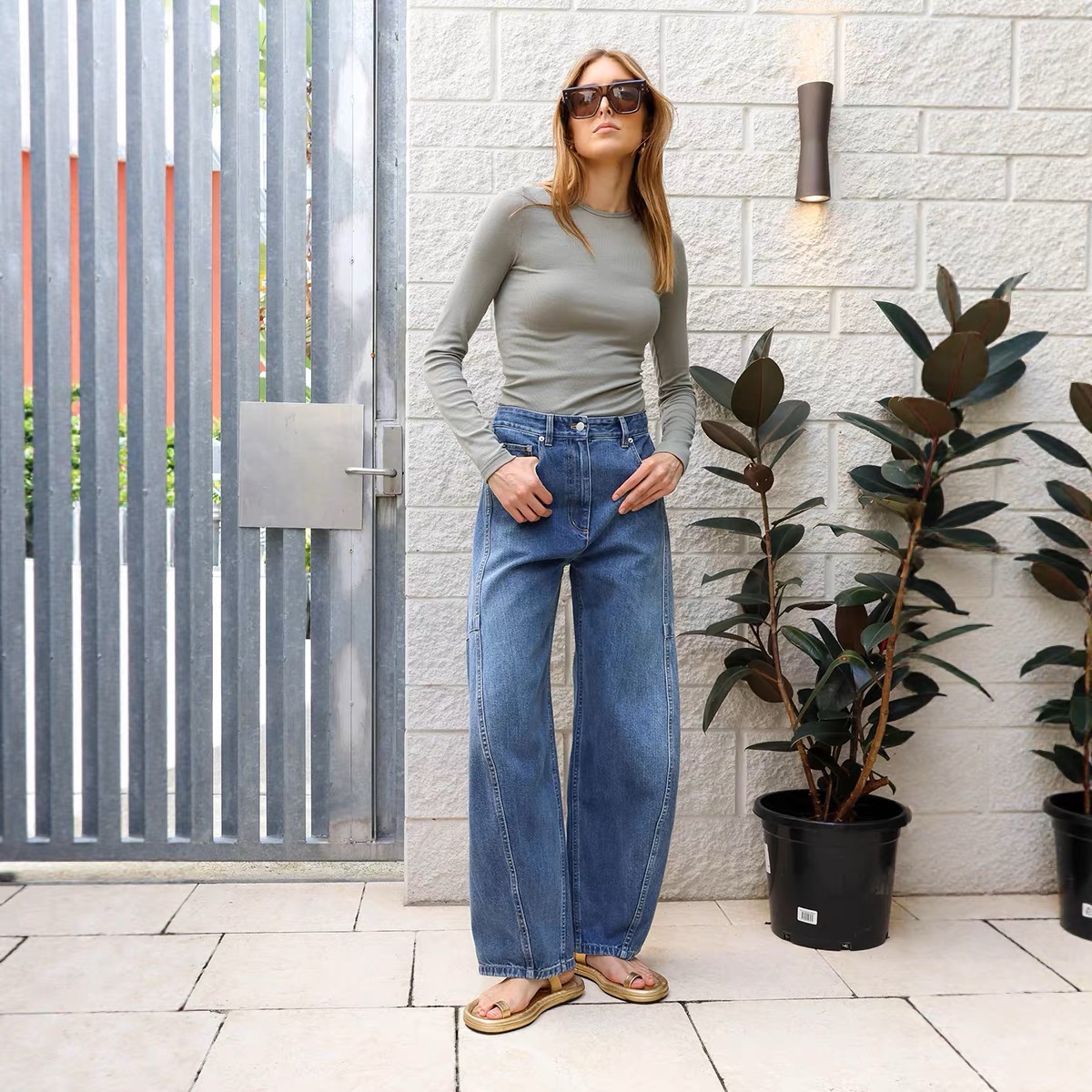 修身显瘦棉莫代尔圆领长袖T恤