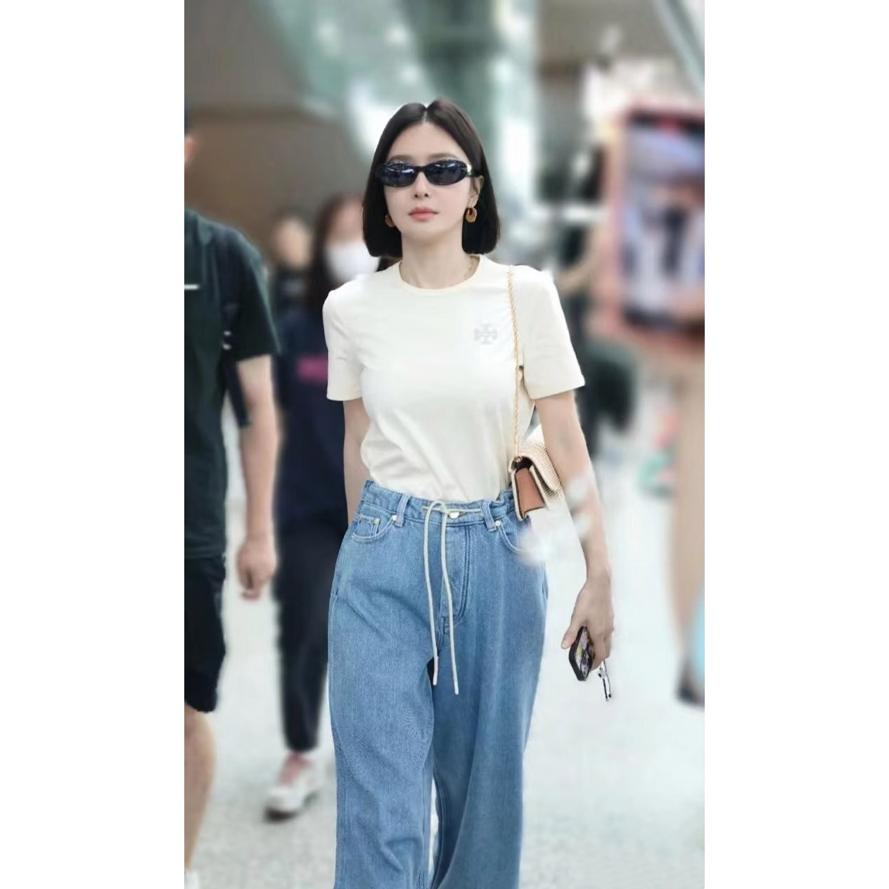 TB外贸美式轻奢logo烫钻圆领棉质舒适休闲白色短袖T恤