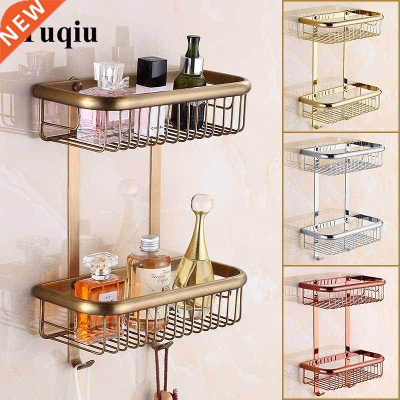Bathroom Corner Shelf Soap Hder Dual Tier Brass Gd/Chro