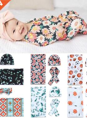Newborn Swaddle Wrap Headband Hat Set Baby Cotton Receiving