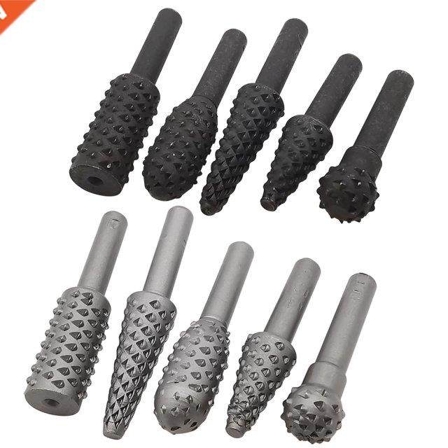 5Pcs 1/4 Rotary Drll Bts Set Shank Wood Carvng Fle Rasp