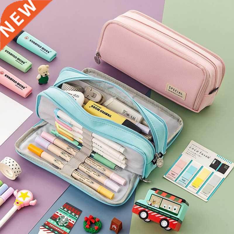large capacity pencil case double side macaron color canvas