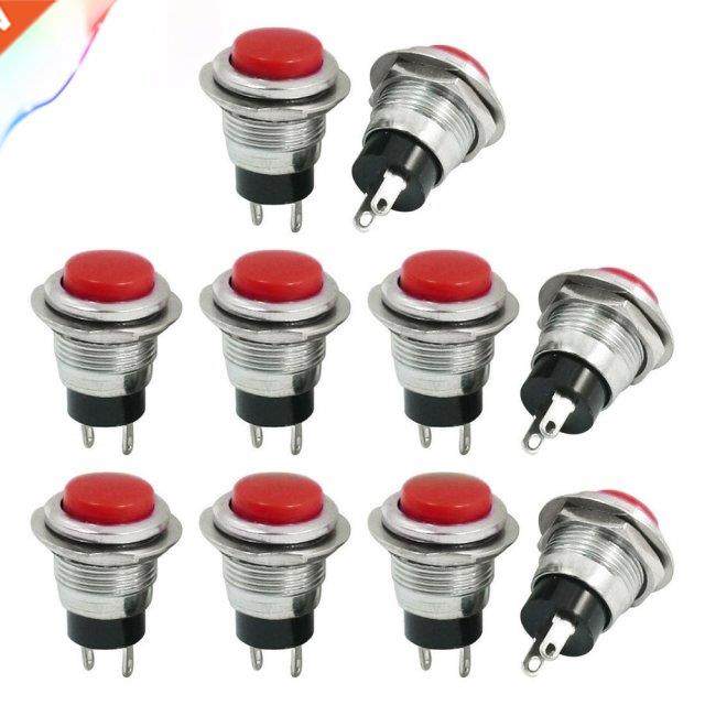 10Pcs Red SPST Type Momentary 12mm Push Button Swtch AC125V