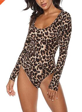 New Fashion Long Sleeve Bodycon Jumpsuit Stchy Romper Leopar
