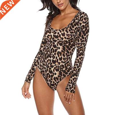 New Fashion Long Sleeve Bodycon Jumpsuit Stchy Romper Leopar