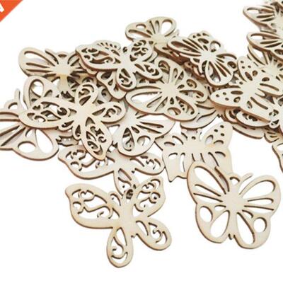 50Pcs Wood Discs Slices Butterfly Shape Unfinished Wooden Cu