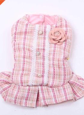 Princess Dog Cat Dress Hoodie Plaid Rose Design Pet Puppy S