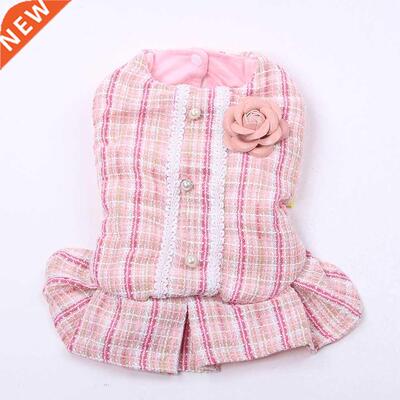 Princess Dog Cat Dress Hoodie Plaid Rose Design Pet Puppy S