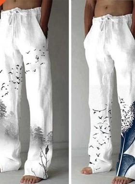 New Cotton Linen Pants Men Summer Casual Loose Wide Leg Trou