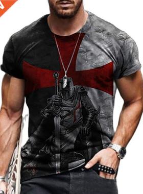 Men's D Printed T-shirt Round Neck Breathable Short Sleeve