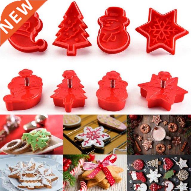 4Pcs/Set Stamp Biscuit Mold 3D Cookie Plunger Cutter Pastry