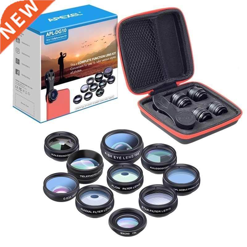 APEXEL 10 in 1 Mobile Phone Lens Kit Fisheye Wide Angle Tele