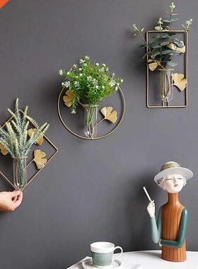 Metal Wall Vase Cylinder Flower Pot Gold Frame Wall Vase For
