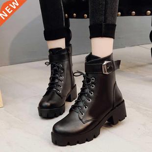 Fashion Leather Boots Woman shoes Winter Wm Lace-up Ankle
