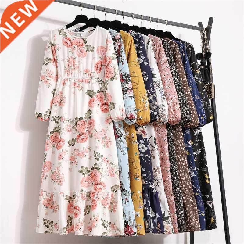 Spring Women Maxi Dresses Casual Full Sleeve Floral Printed