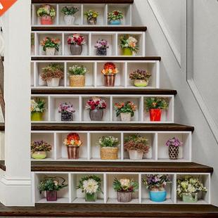 6pcs/set Potted Flower Plant Stair Stickers 3D Waterproof Re