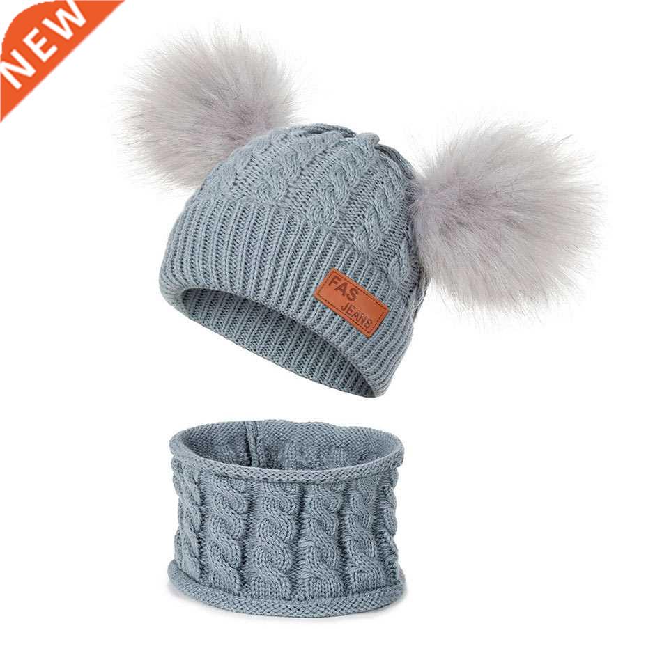 Winter Baby Girls Hat Scarf Set Warm Solid Dropshipping Chil