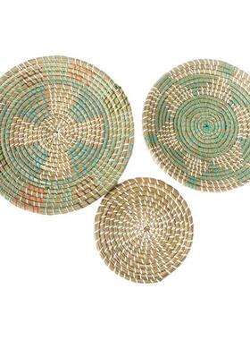 3pcs Hanging Woven Wall Basket Decor Handade Seagrass Round