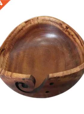 Wooden Yarn Bowl Holder,Knitting Wool Storage Basket with Ho