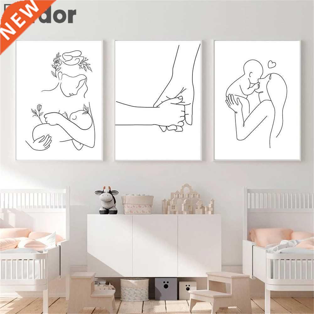 Family Portrait Art Abstract Line Drawing Canvas Poster Mom