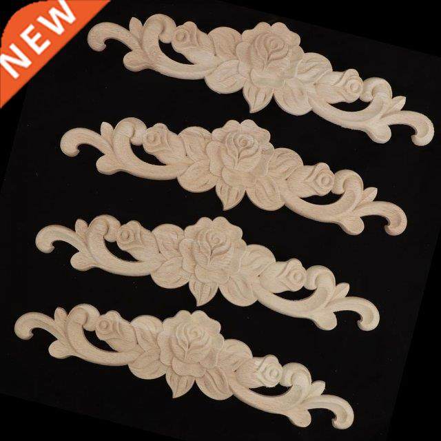 4pcs Retro Unpainted Floral Wood Carved Decal Corner Appliqu