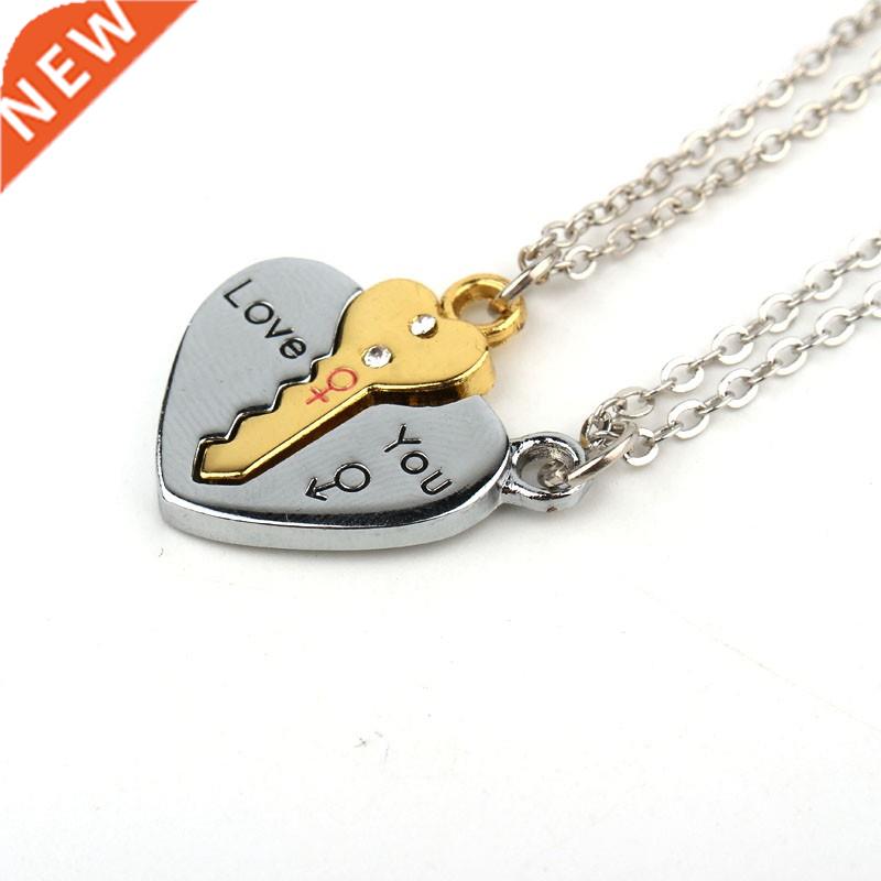 2Pcs European Sliver Plated Key Pendant Necklaces For Womens