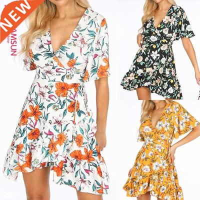 summer women each dresses print chiffon dress印花沙滩连衣裙