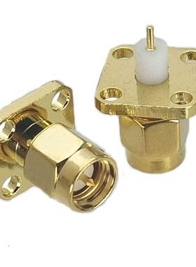 1Pcs Connector SMA Male Plug 4-Holes Flange Solder PTFE Pane